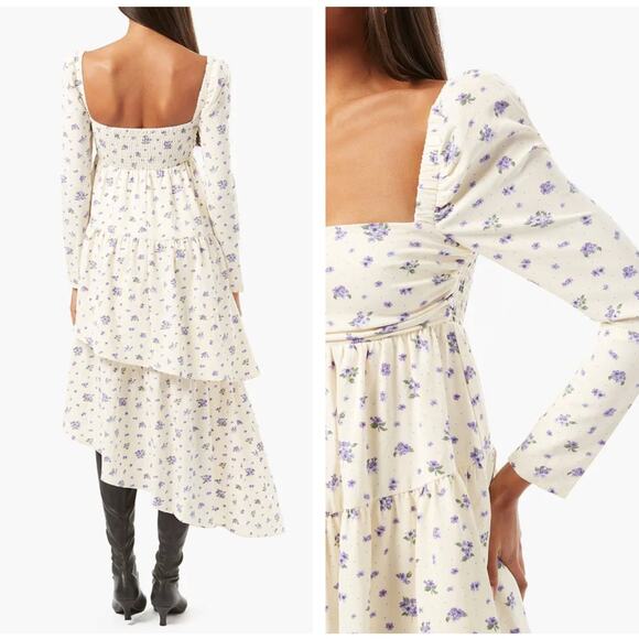 WEWOREWHAT Sammy Asymmetrical Dress Floral Ivory Purple {JJ17} - Picture 2 of 8